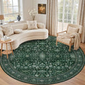 Round Area Rug for Living Room: 8ft Boho Washable Rug Deep Green by EXPEDIX