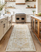 Amada 2'6" x 8' Washable Runner Rug for Hallway, Beige, Vintage Style by AMADAHOMEFURNISHING