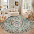 Round Area Rug for Living Room: 8ft Boho Washable Rug Brown Green by EXPEDIX