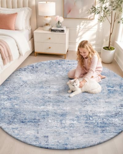 OLANLY 5ft Round Washable Rug, Soft Non Slip Carpet for Bedroom Living Room by OLANLY
