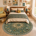 Vacuum-Friendly, Round 8ft Washable Area Rug, Green Brown by meejou