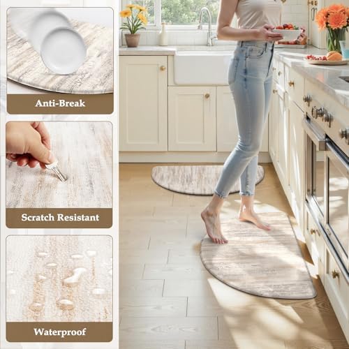 KIMODE Anti Fatigue Mats for Kitchen Floor, 18"x28" Brown Half Circle Mats - Image 5