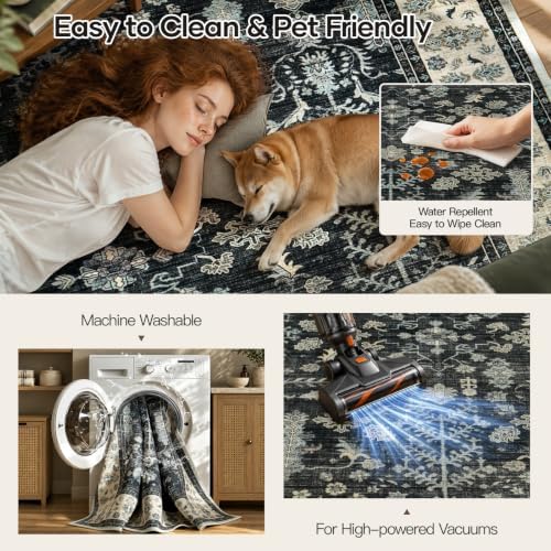 5x7 Area Rug for Living Room, Non-Slip Washable Large Carpet, Black Brown - Image 4