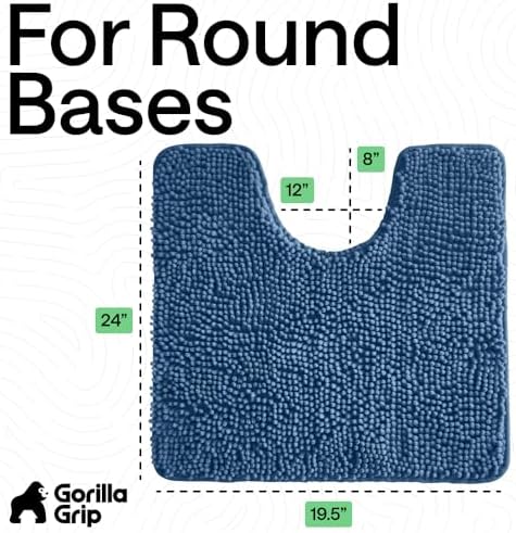 GORILLA GRIP Chenille Bath Rug Mat for Oval Toilet Base, 24x19 Blue - Image 2
