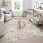 Area Rug Living Room: 6x6 Modern Washable Soft Carpet Brown Beige - Image 5