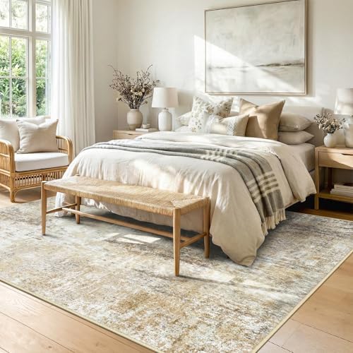 RELEANY Washable 10'x14' Abstract Area Rug for Living Room Neutral Brown - Image 2