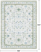 Green Area Rugs 9x12 Living Room - Washable Oriental Geometric, Extra Large for Bedroom Non Slip Soft Faux Wool Carpet for Dining Room Playroom, Lounge - Blue and Green Floral Rug - Image 2