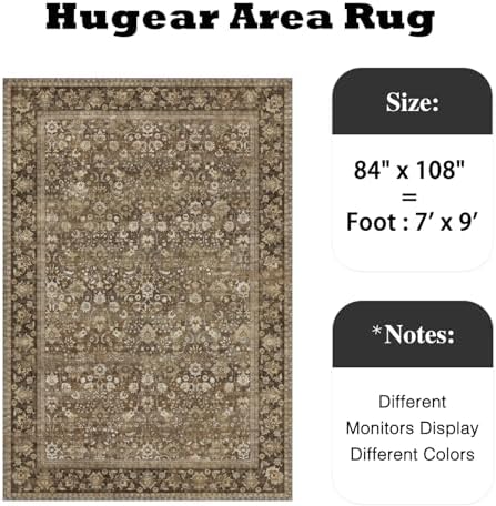HUGEAR 7x9 Brown Vintage Floral Washable Area Rug for Living Room - Image 2
