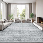 10x14 Area Rugs for Living Room, Washable Non-Slip Grey Large Carpet by Lofus