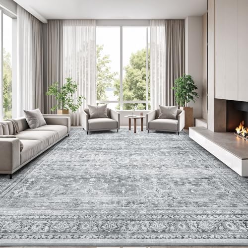 8x10 Area Rug for Living Room, Non-Slip Washable Grey Large Carpet by Lofus