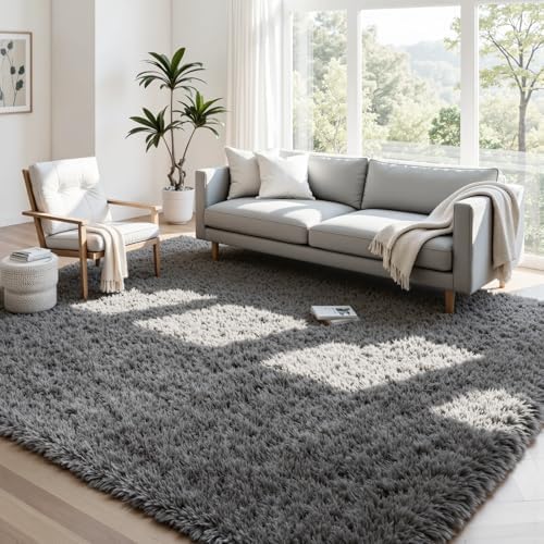 4x6 Fluffy Shag Area Rugs for Living Room Bedroom: Soft Carpet Light Gray - Image 2