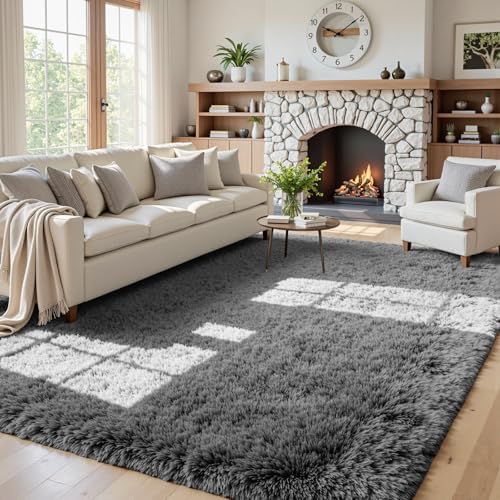 5x8 Fluffy Shag Area Rugs for Living Room Bedroom: Soft Carpet Light Gray by CarpetAddColortoYourLife