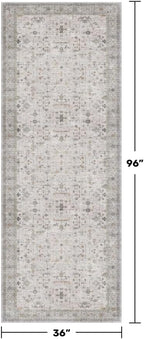 Washable Long Runners for Hallways, 3x8 Low Pile Kitchen Runner Rug, Bohemian Light Gray & Sage Entryway Indoor Rug, Distressed Floral Geometric Design, Non-Slip Stain & Fade Resistant - Image 2
