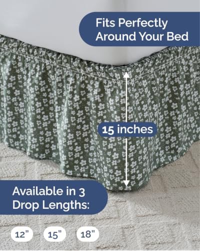 CGK Wrap Around Dust Ruffle Bed Skirt - Twin Size, 15" Inch, Green Meadow - Image 4