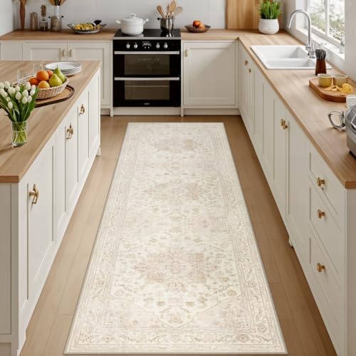 3x10 Hallway Washable Runner Rug: Kitchen Carpet Beige White by Luxturiy
