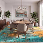 9x12 Area Rug for Living Room, Abstract Washable Large Rugs, Teal/Orange - Image 3