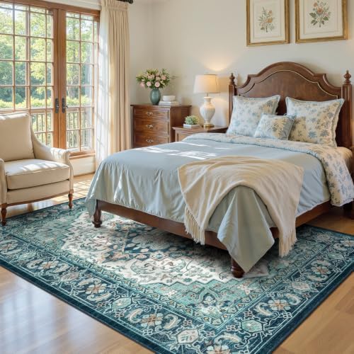 Lofus 5x7 Area Rugs for Living Room Bedroom, Boho Carpet Floral Green Beige - Image 2
