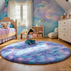 Ophanie Round Rugs 5Ft Tie-Dye Rainbow Purple Area Rug,Aesthetic Room Decor,Fluffy Fuzzy Bedroom Carpet,Plush Soft Shaggy Colorful Living Room Rugs for Kids Home,Nursery with Over 99 pcs Pile fibers - Image 3