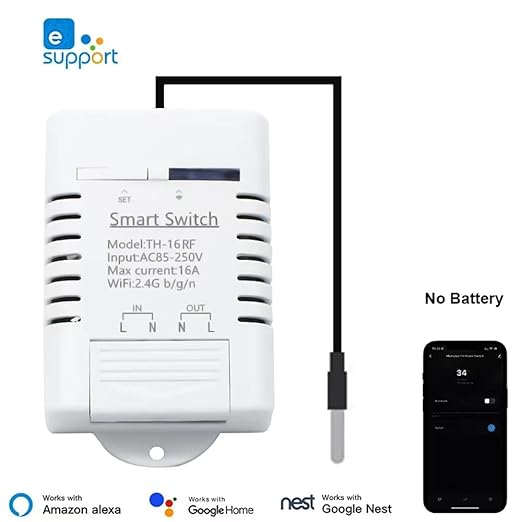 Yitouniu EWeLink Wireless Remote TH16 Switch WiFi Smart 16A Temperature Controller Sensor Module,with Energy Consumption Monitoring, Compatible with Alexa Google Home