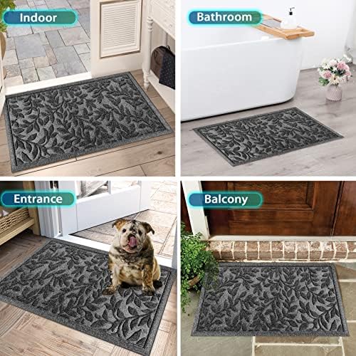 Bulijojo Sturdy Front Entrance Doormats,Durable Heavy Duty Welcome Mat,Thick Absorbent Natural Rubber Non Slip Mat,Easy Clean Entryway Mat 17x30 Inch Leaves Grey - Image 6