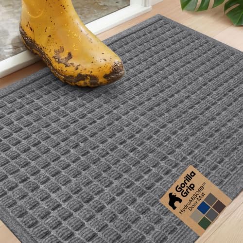 GORILLA GRIP® HydroABSORB Door Mat for Indoor Outdoor Use, 29x17 Gray by GorillaGrip