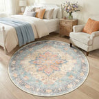 RELEANY Washable Area Rug, Round 5ft, Blue/Orange/Red - Image 2