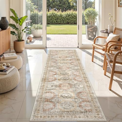 Rug Runners for Hallways Non Slip - 2x8 Runner Rug for Bedroom, Washable Runner with Rubber Backing, Soft Low-Pile Carpet for Kitchen, Laundry, Bathroom (2'x8', Brown/Pink) - Image 3