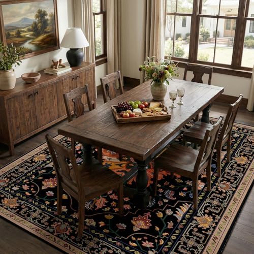RELEANY Washable Area Rug, 7'x10', Black/Colorful by RELEANY