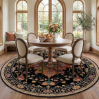 RELEANY Washable Area Rug, Round 7ft, Black/Colorful by RELEANY