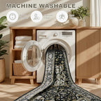 Round Area Rug for Living Room: 4ft Boho Washable Rug Black Gold - Image 7