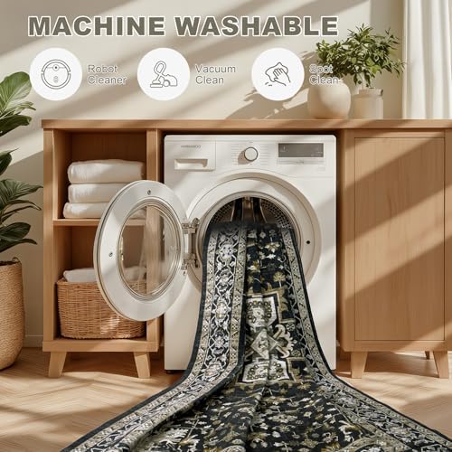 10x14 Area Rugs Living Room: Washable Rug for Bedroom Black Gold - Image 6