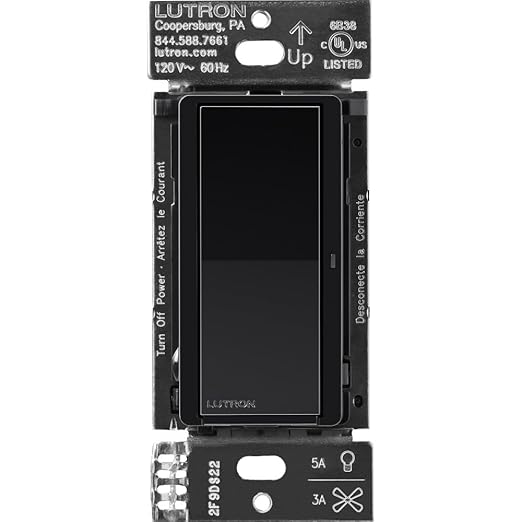 Lutron Claro Smart Light Switch for Caseta Lighting, for LED Lights, Fans, 5 Amp, Single-Pole/3-Way, Neutral Required, DVRF-5NS-BL, Black