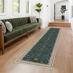 Dark Green 3x8 Wide Hallway Runner Rug - Modern Vintage Boho Floral Moody, Washable Low Pile Non-Slip Area Rugs for Large Entryway, Door Mat Indoor Entrance, Kitchen, Bedroom Beside Bed - Image 6