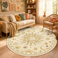Vacuum-Friendly, Round 6ft Washable Area Rug, Beige Camel Brown by meejou