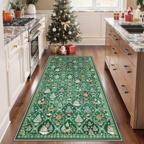 Madane Christmas Washable Kitchen Runner Rug 3x6, Green Runners for Hallway - Image 4