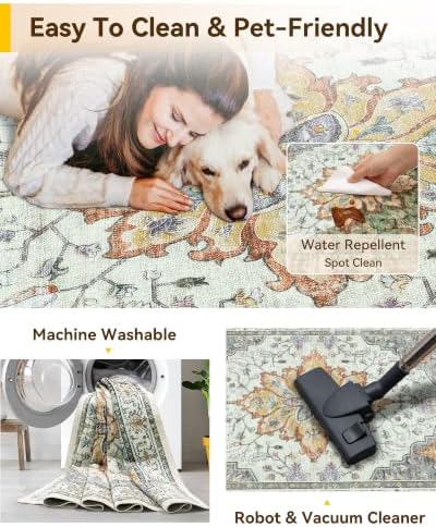 RELEANY Washable Area Rug, Runner 3'x6', Beige/Carbon Grey/Orange - Image 4