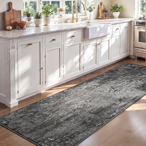 2x8 Black Rug Runners for Hallways Kitchen Runner Rug Non Slip Washable Black Long Runner Rugs with Rubber Backing Soft Abstract Carpet Runner for Bedroom, Kitchen, Bathroom, Entryway by OmpaaHomeDecor