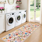 PLHXFR 2.6x8 Washable Runner Rug：Floral Indoor Kitchen Soft Carpet Beige - Image 4