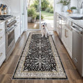 3x6 Kitchen Runner Rug Non Slip Washable - Soft Low Pile Stain-Resistant Wide Carpet Runner for Hallway Entryway Bedroom Bathroom with Rubber Backing - Boho Floral Door Mat(Black,3x6) by BYYVOORugsforYourHome