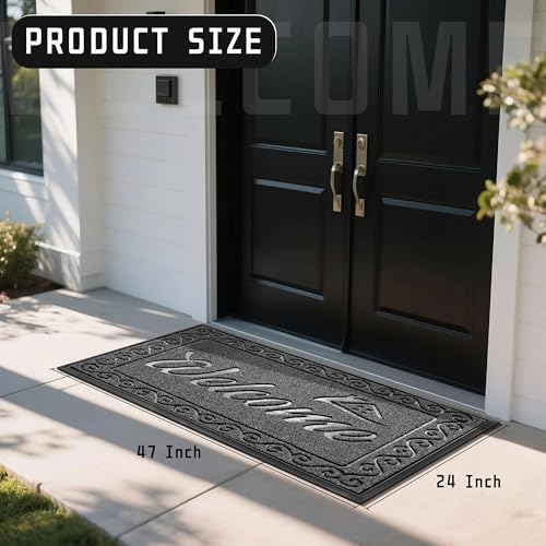 Yimobra Welcome Mat, Heavy Duty Sturdy Door Mats for Home Entrance Outdoor Indoor, Front Doormat for Outside Patio Floor Entry Porch Garage Office, Waterproof, Low Profile, 47 x 24, Black Grey - Image 2