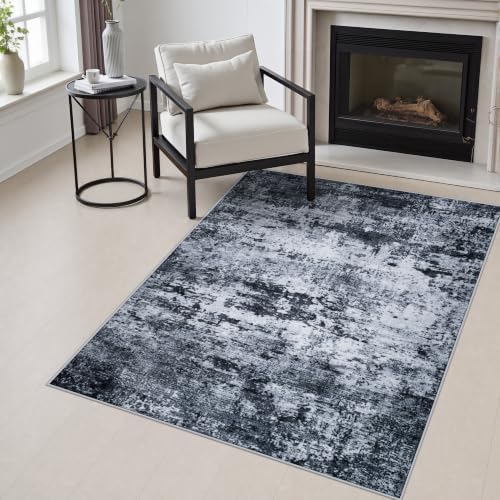 Area Rug Living Room: 3x5 Modern Washable Indoor Carpet Black by FXRHLP