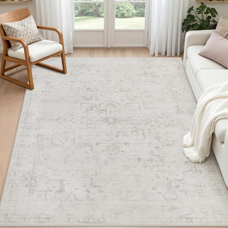 3x5 Area Rugs Living Room: Bedroom Washable Carpet Neutral Cream by Luxturiy
