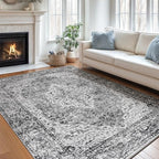 Lofus 5x7 Area Rugs for Living Room, Washable Area Rug, Rugs for Bedroom, Kitchen, Vintage Boho Carpet, Soft Non-Slip, Low Pile Large Area Rug for Office Dining Room, Vintage Dark Grey by Lofus
