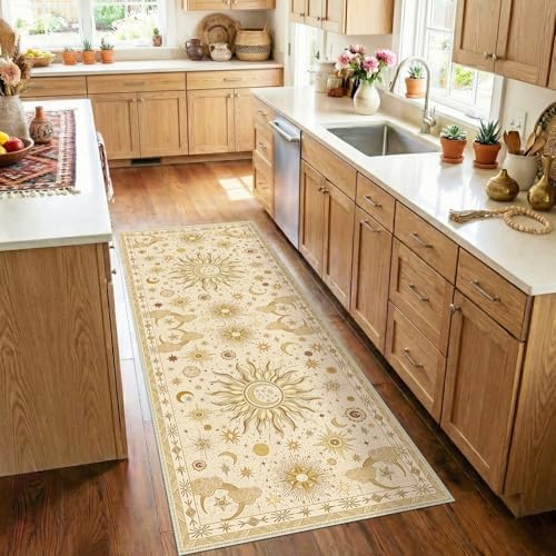Vacuum-Friendly, 2x6 Washable Area Rug, Beige Camel Brown - Image 2
