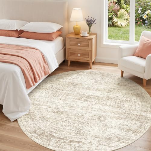 Round Rug 5ft,Circle Rug for Dining Room Table,Beige - Image 3