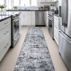 2.6x14 Washable Runner Rug:Modern Abstract Indoor Soft Carpet Grey - Image 5