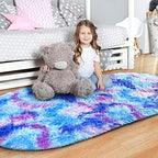 Noahas Oval Fluffy Purple Rainbow Rug 2.6X5.3 Small Kids Rugs for Bedroom Girls And Boys Aesthetic,Bedside Bedroom Rug,Ultra Soft Runner Carpet Modern Shaggy Nursery Area Rugs Home Decor'' - Image 2