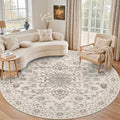 Round Area Rug for Living Room: 6ft Boho Washable Rug Brown Beige by EXPEDIX