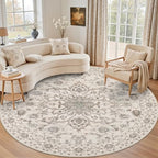 Round Area Rug for Living Room: 4ft Boho Washable Rug Brown Beige by EXPEDIX