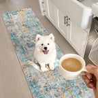2x7 Blue Rug Runners for Hallways Kitchen Runner Rug Non Slip Washable Black Long Runner Rugs with Rubber Backing Soft Abstract Carpet Runner for Bedroom, Kitchen, Bathroom, Entryway - Image 2